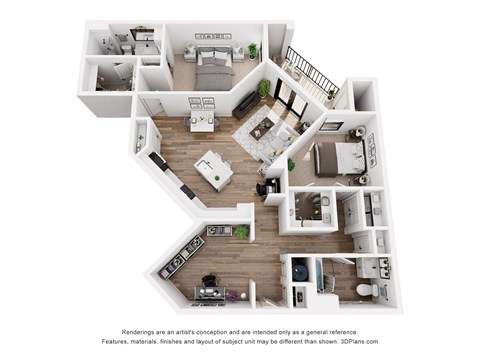 Floor plan for 2 beds, 2 baths, 1542 sqft